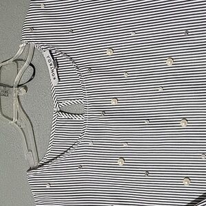 KONTROL Women's Blue and White Striped Pearl Trimmed Blouse‎ - Size X-Large